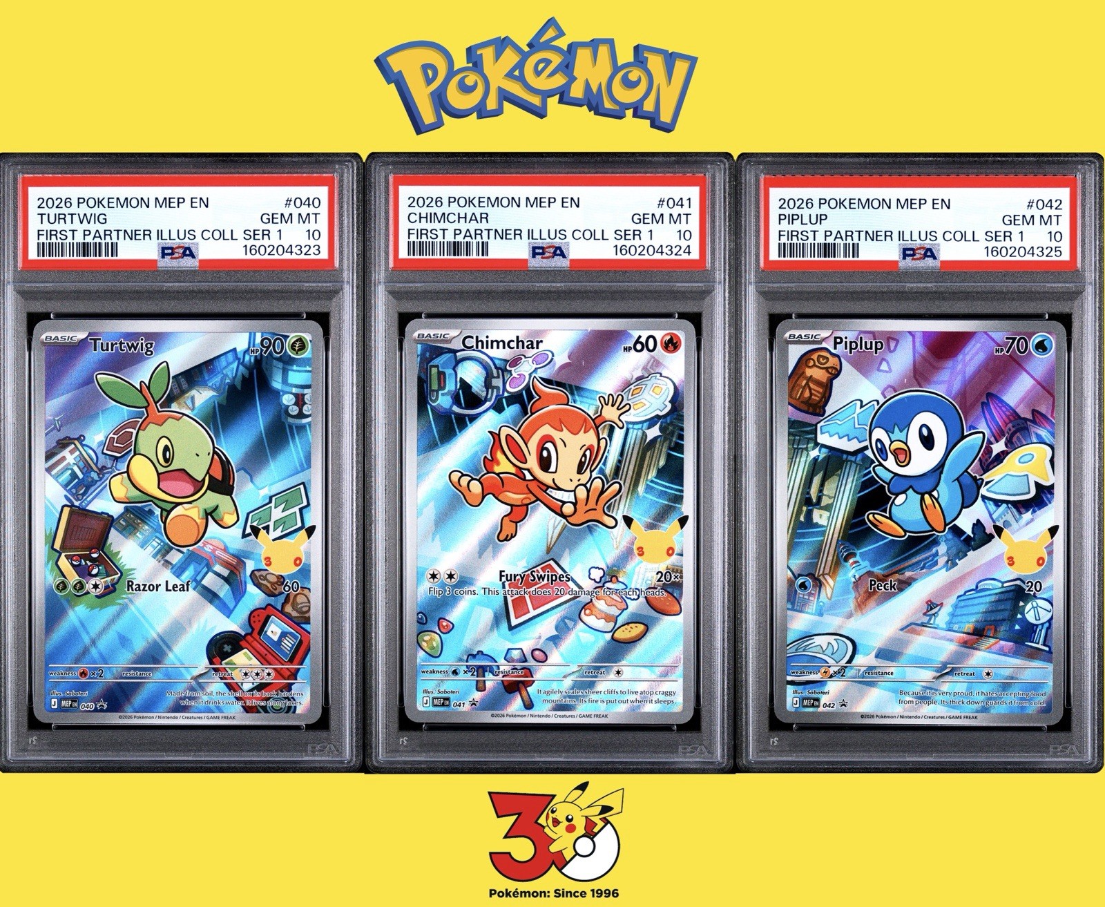 POKEMON FIRST PARTNER ILLUSTRATION COLLECTION PSA 10 SINNOH SEQUENTIAL SET !!