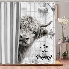 Funny Cow Shower Curtain Western Highland Cow Rustic Farmhouse Shower Curtain...