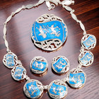 VINTAGE STERLING SILVER BLUE ENAMEL SIAM SET EARRINGS BROOCH 16" NECKLACE #7938 — photo 1