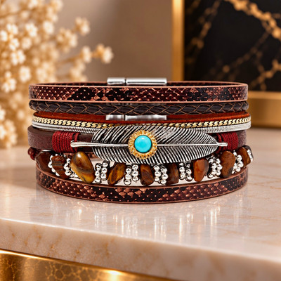 Echtes Boho Armband mit Tigerauge Stein - Neu mit Etikett - 19 cm