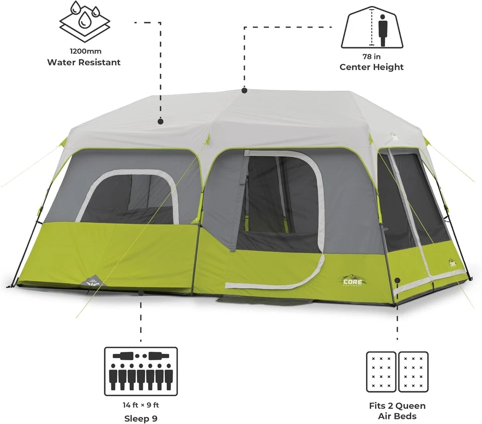 Core 10 Person Instant Cabin Tent - 14' x 9', Green - Image 2 of 4