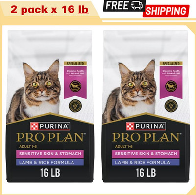 2 Pack Purina Pro Plan Sensitive Skin Stomach Cat Food Lamb Rice 32lb
