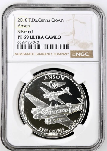 2018 Tristan da Cunha Silvered Crown ANSON WW2 RAF AIRCRAFT BOMBERS NGC PF 69UC