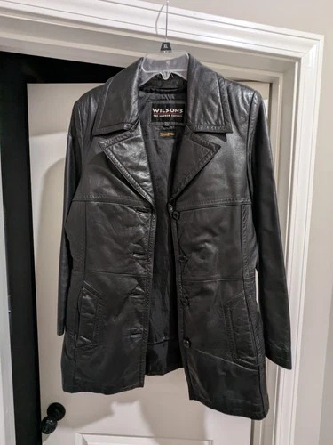 genuine Wilsons Leather women's 3/4-length black leather jacket - product listing photo