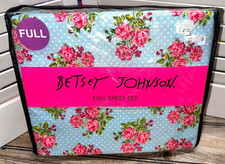 Betsey Johnson Full Sheet Set Rose Dot Blue Pink Floral NEW Hard To Find Set