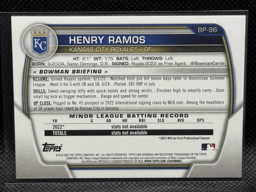 2023 Bowman #BCP-96 Henry Ramos Chrome Prospects Green Refractors #/99 - Picture 2 of 2