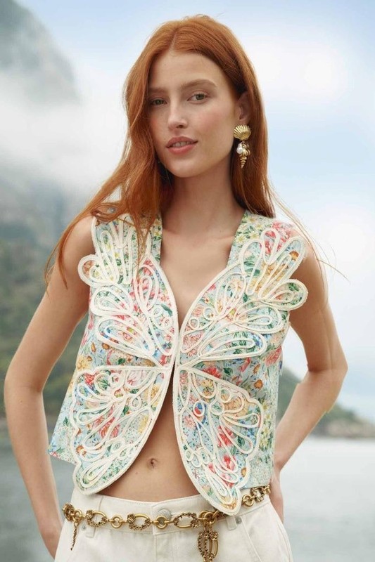 NW AUTH FARM RIO Multicolor Rendeira 3d Vest Blouse Top Shirt Sz EXTRA SMALL XS