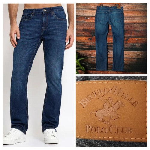 Beverly Hills Polo Club Jeans Mens 38X32 Slim Straight Dark Wash Denim Stretch