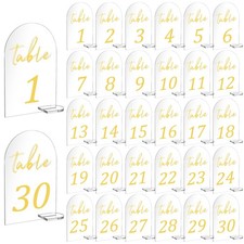 30 Pcs Acrylic Table Numbers 1-30, Gold Printed Table Signs for Wedding Recep...