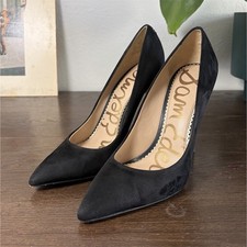 Sam Edelman Black Suede Pointed Toe Stiletto Pumps Logo Accent Comfort