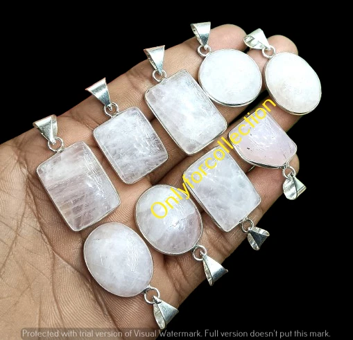 Rose Quartz Gemstone Pendants Lot 925 Sterling Silver Plated Bulk Jewelry - Image 2 of 3