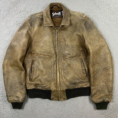 Schott Sportswear Bomber Jacket size 40 Aged Pebbled Leather Flight Avia G2U