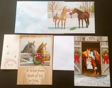 "Horsing Around", (3) Leanin' Tree Christmas, New Year Cards, With (3) Envelopes