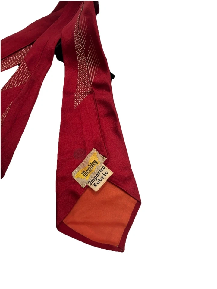 Corbata para hombre Wembley vintage años 40 geométrica Rockabilly roja tela importada Foto 4 de 4