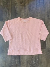 Lands End Quilted Textured Autumn Peach Pullover Top 3/4 Sleeve Women’s Size m
