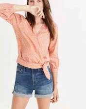 NWT NEW Madewell Coral Orange Peach Wrap Scattered Star Blouse Top Size XS G7804