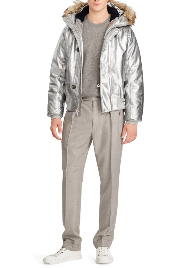 Chaqueta de bombardero Ralph Lauren etiqueta púrpura cuero de oveja lámina metálica $4,995  Foto 2 de 4