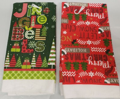 2 DIFFERENT MICROFIBER PRINTED TOWELS (15''x25'')CHRISTMAS WORDS & JINGLE BELLS,CH