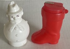 2 porta caramelle vintage Rosen Rosbro plastica pupazzo di neve e stivale Natale