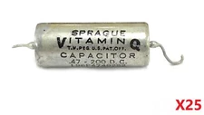 Lot of 25 Vintage Sprague Vitamin Q 0.47uF 200VDC Capacitors Guitar Tone Caps