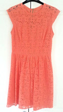 Oasis Coral Peach Lace Occasion Party Summer Dress Size 8 Fully Lined Zip Fasten