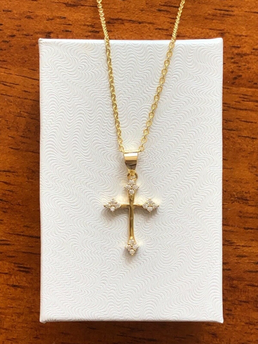 Small Cz Cross Pendant Necklace 925 Sterling Silver Womens 17mm