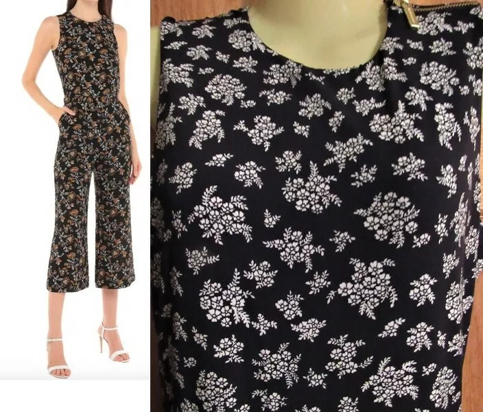 NWT 130 MICHAEL Michael Kors Sleeveless Floral Cropped Belted Jumpsuit Black XS