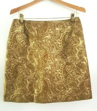 Barami Gold Paisley Party Cocktail Holiday Skirt Womens Sz 10 Made in USA