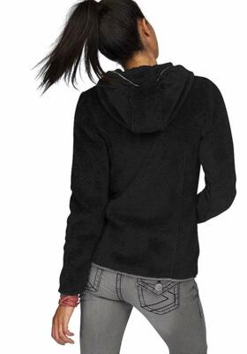 Kangaroos Damen Teddy Fleecejacke Jacke mit Kapuze (Schwarz, 32/34