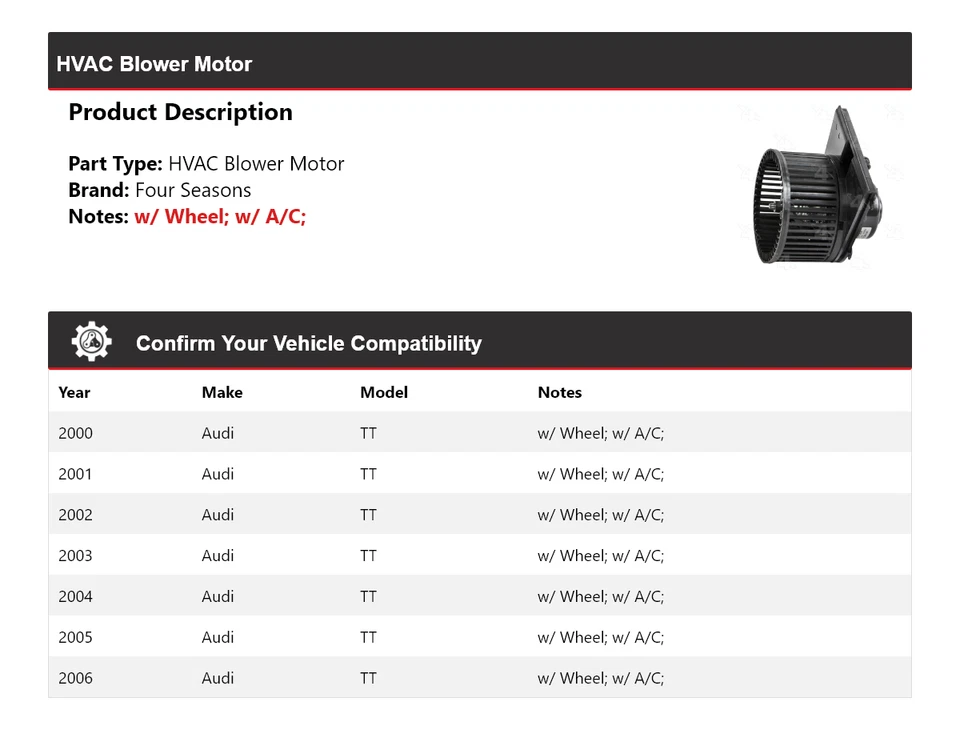 Motor soplador de climatización para Audi TT 2000-2006 4 estaciones 2001 2002 2003 2004 2005 Foto 2 de 4