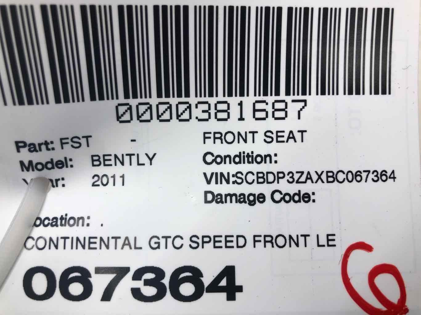 2009-2011 BENTLEY CONTINENTAL GTC FRONT LEFT LUMBAR SUPPORT BACKREST 3W3882855B