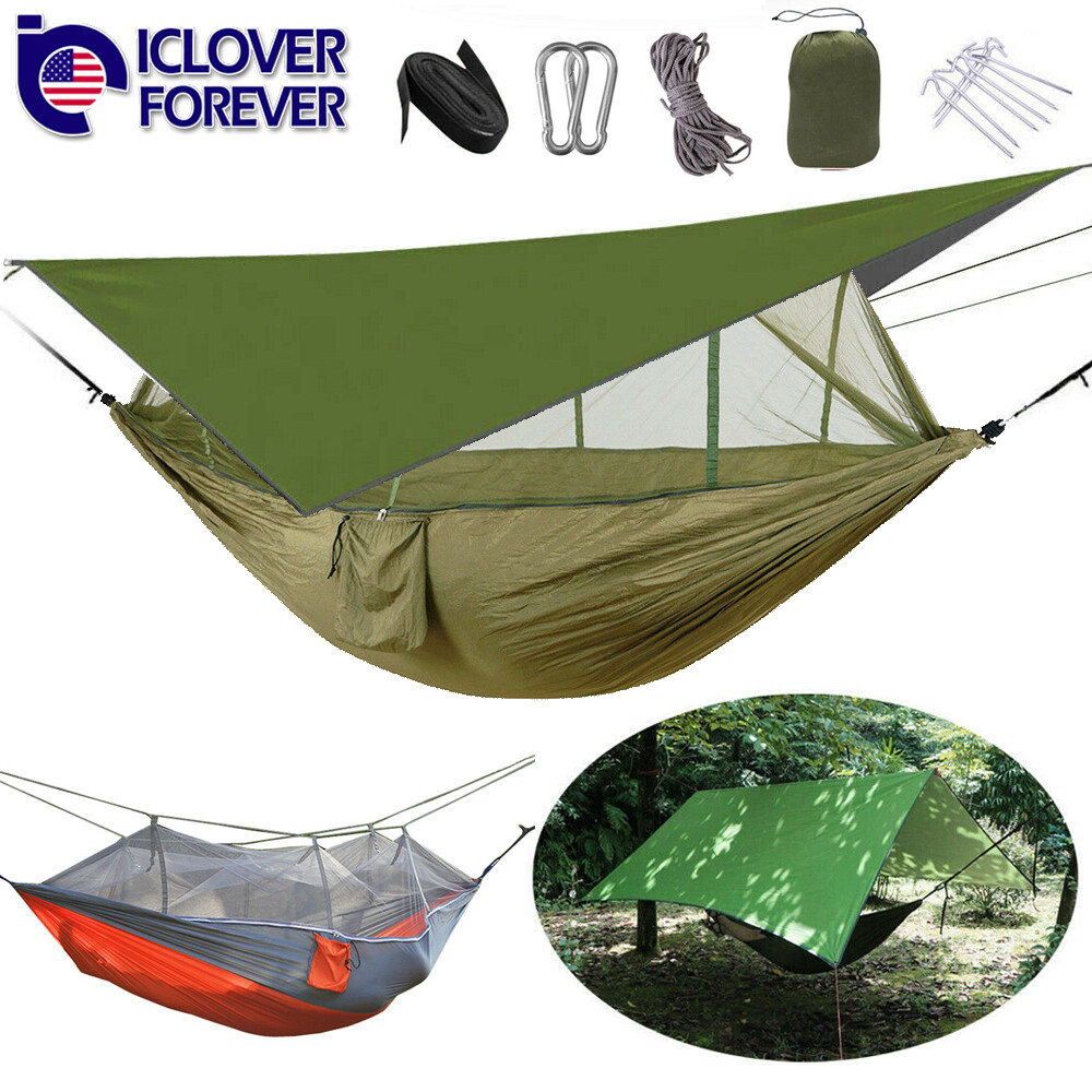 Person Camping Hammock Tent Mosquito Net+Waterproof Rainfly Tarp