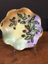 vintage antique German Berry Gilded Hand Painted Floral purple bowl Dish