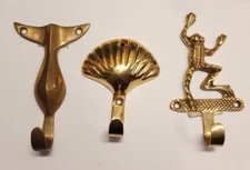 Nautical Brass Coat Key Hook Frog Shell Whale Tail
