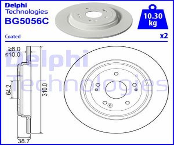 Delphi 2X Bremsscheibe Hinten Ø310 Mm Voll Unbeschichtet FüR Honda CR-V Rw_-image