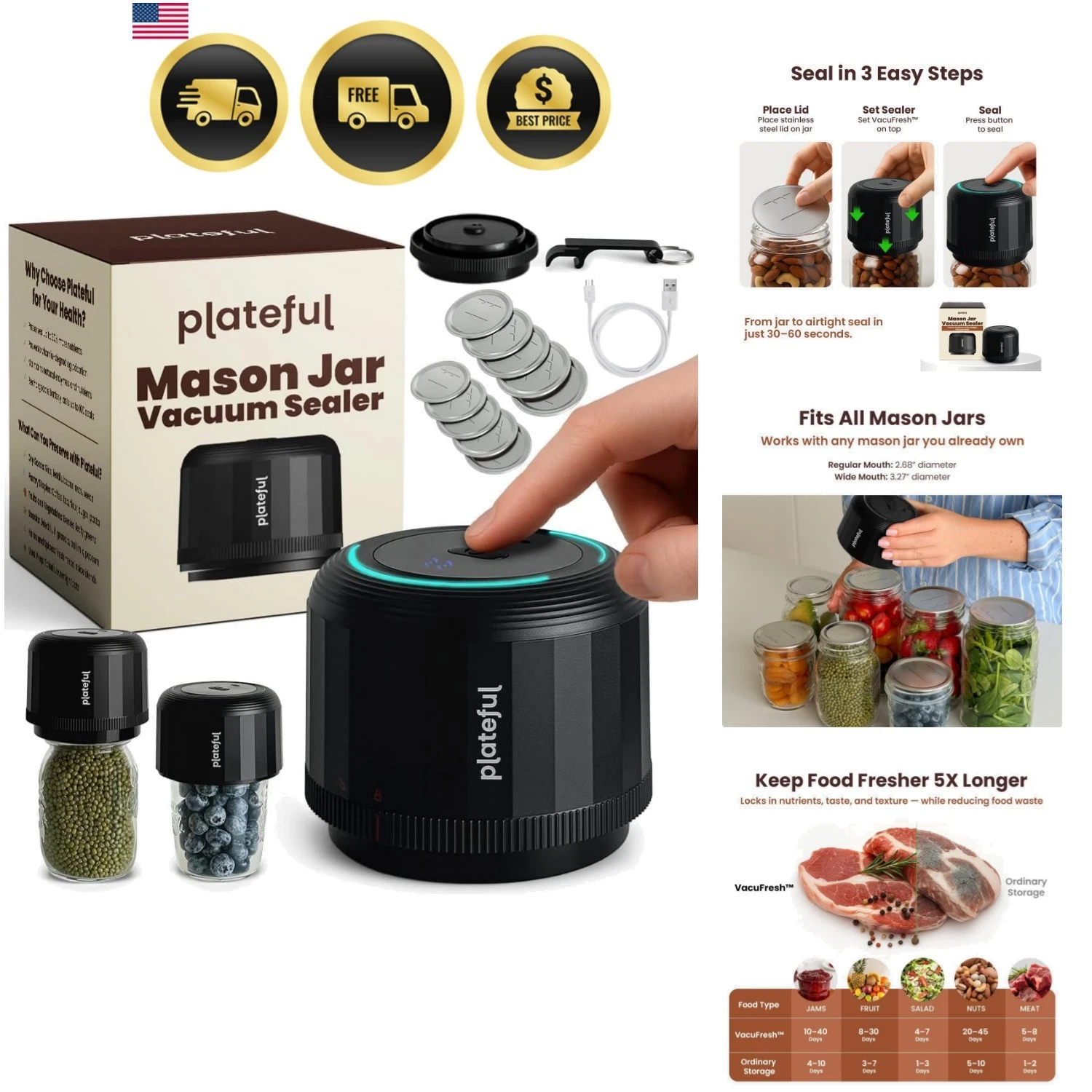 Electric Mason Jar Vacuum Sealer Kit Lids Included For Wide Mouth And Regular...
Opens in a new wind