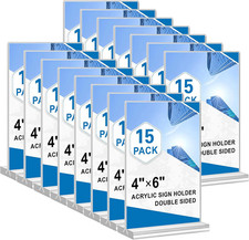 Acrylic Sign Holder 4X6, 15 Pack Clear Double Sided Menu Vertical Display Stand,