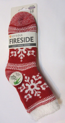 New Red White Snowflake Winter Sofsole Cozy Lodge Socks Women's Shoe Size 5-10