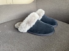 UGG Women's Black Suede Shearling Slip-On Fur Trim Slippers