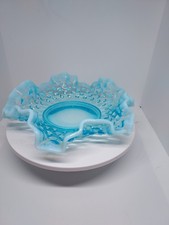 Vintage Fenton Blue Opalescent Hobnail Ruffled Candy Dish/Bowl