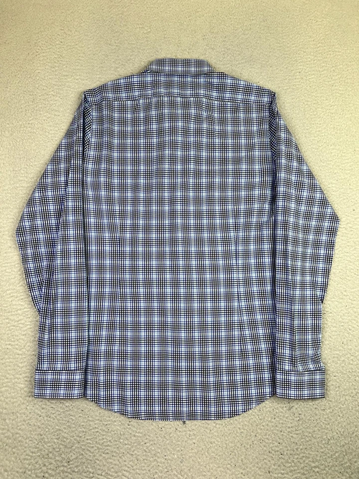 Camisa Express Para Hombre Grande Azul A Cuadros Calce Extra Ajustado Informal Vestido Con Botones Foto 3 de 4