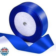 25 Yards Royal Blue Satin Ribbon 1inch, Single Face Polyester Silk Fabric Hai