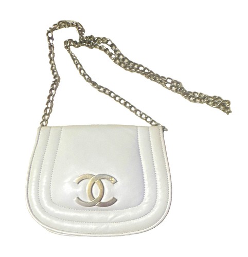 CHANEL Women’s White CC Logo Flap Shoulder Bag Silver Chain Strap Magnetic