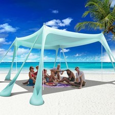 Beach Canopy 10x10ft UPF50 Sun Shelter Sandbags Poles Portable