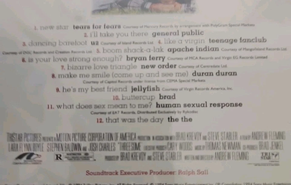 "Threesome Original Soundtrack" 1994 Sony, Duran Duran, U2, New Order Sealed NM - Image 4 of 4