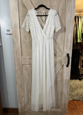 Baltic Born Venice White Lace Maxi Dress V-Neck Flutter Short Sleeve Size L