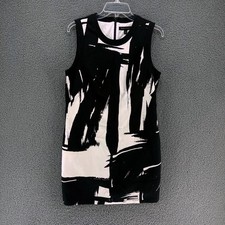 Banana Republic Sleeveless Sheath Dress Womens 12 Black White Abstract Retro