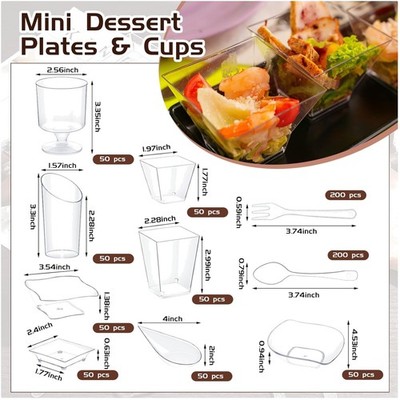 800-Pc Mini Appetizer Plates & Cups Set - Clear Plastic