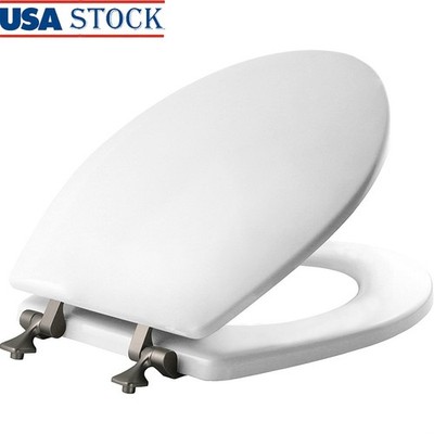 Round Molded Wood Toilet Seat Gloss Finish Metal Hinge Easy Install Universal US