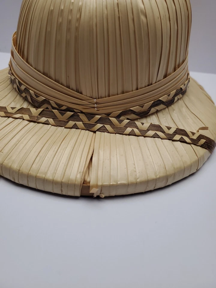 Vintage Straw Rattan Helmet Safari Jungle Hand Woven Hat - Image 3 of 4
